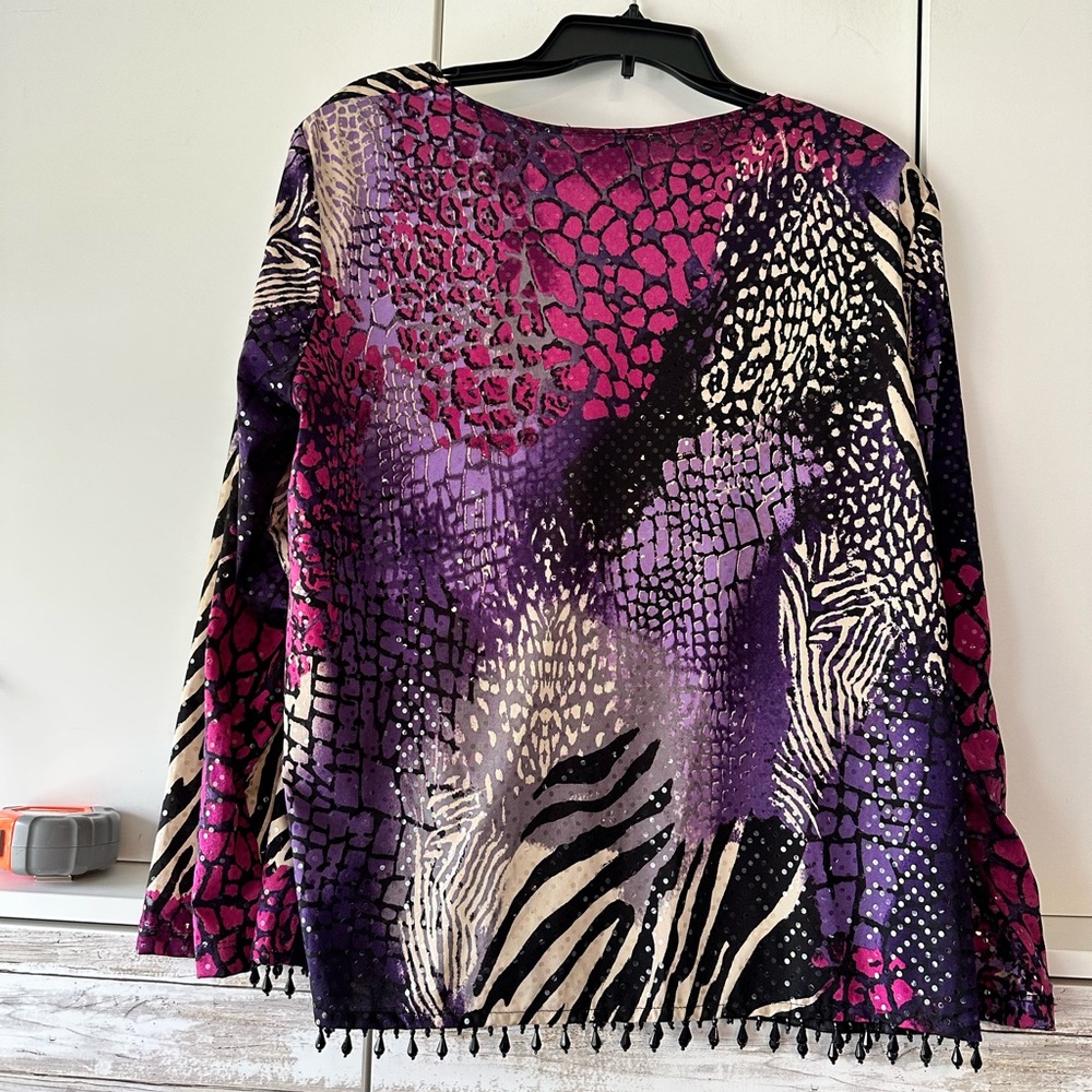 💜 MSK Beaded Jacket 2X Sheer Overlay Purple Pink Animal Print - Picture 6 of 11